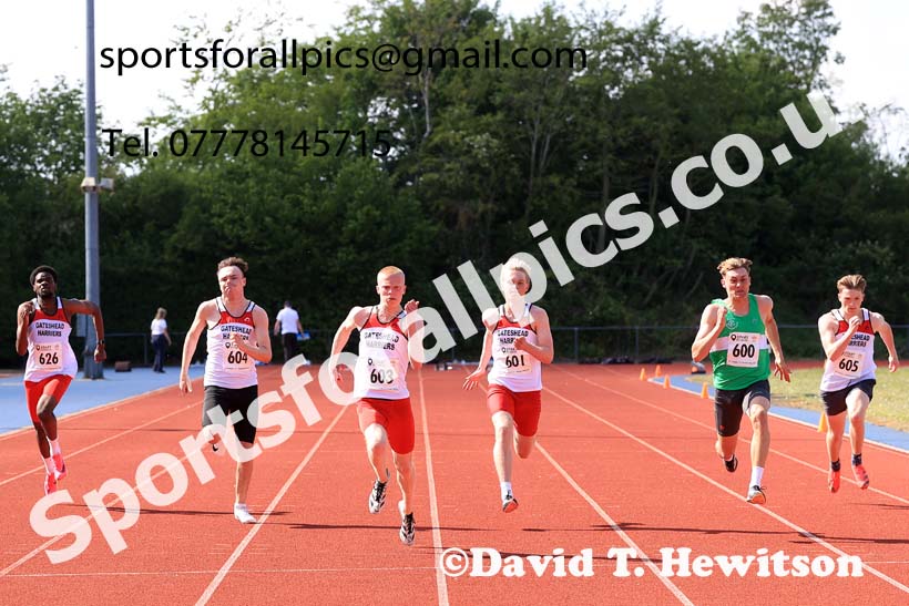 Mens under-20s 100 metres 2025 North Eastern Track and Field Champs., Shildon, County Durham. Photo: David T. Hewitson/Sports for All Pics